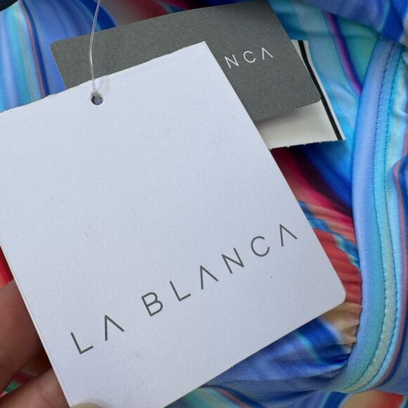 NWT LA BLANCA Plus Women's Sunset Striped Halter Tankini Top Size 22W - Picture 9 of 9